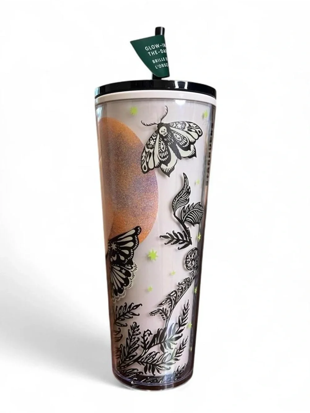 New Starbucks 2025 Halloween Night Moth & Moon Glow-in-the-Dark Venti Cold Cup